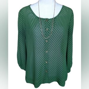 Boden - Feminine green sheer button down 3/4 sleeve blouse for women - Size: 12